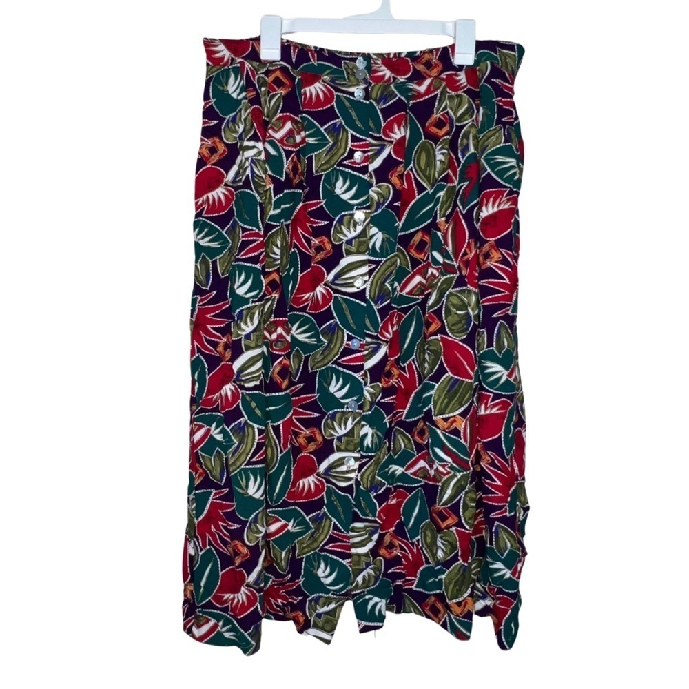 Kathie Lee Vintage Floral Midi Skirt Button Front Size 18W